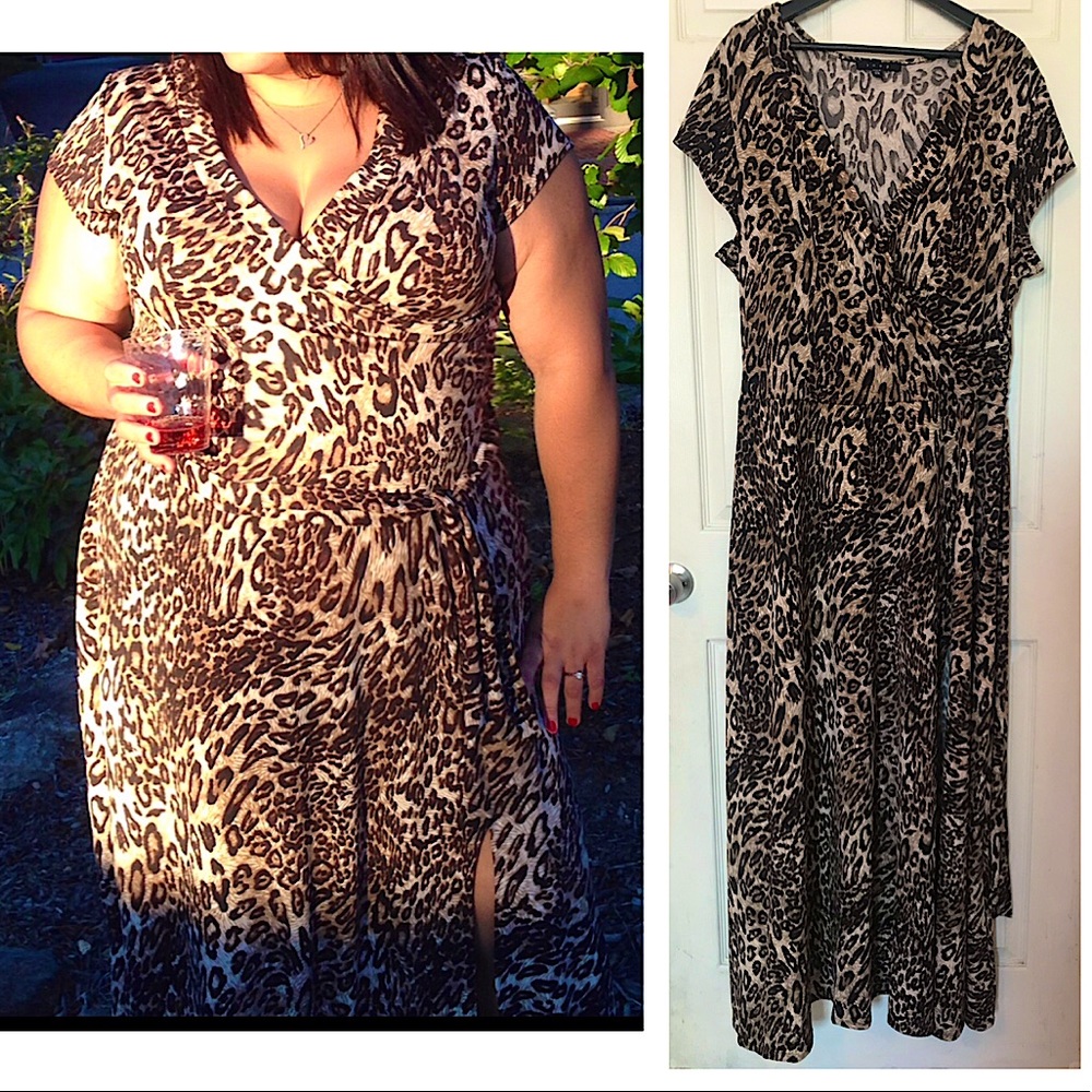 SNAP Cheetah Print Maxi Dress w/ Front Slit: 2X
